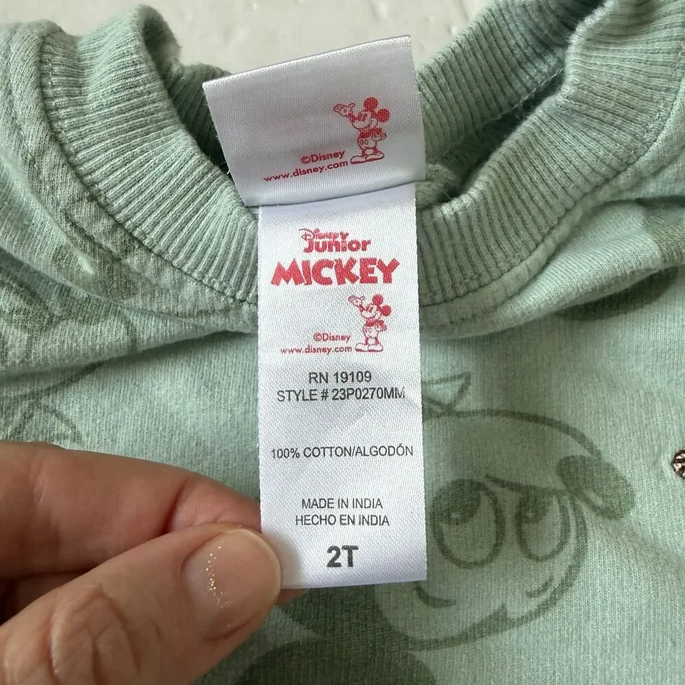 Disney Junior Mickey Mouse Matching Set Sage Green Long Sleeve Shirt Pants 2T
